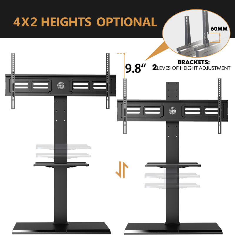 Akhia Swivel Height Adjustable Iron Floor TV Stand, Black