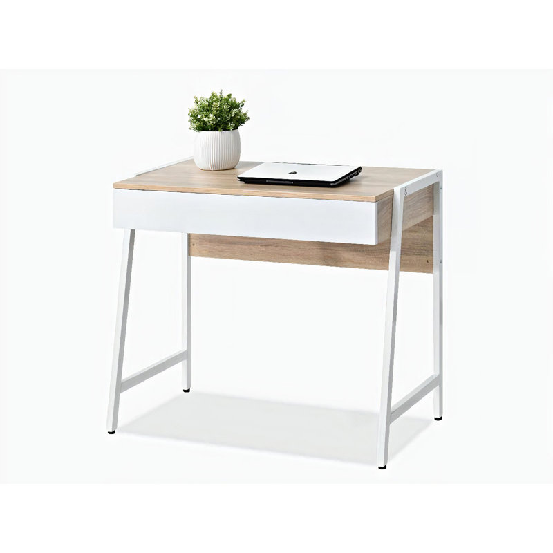 Dawnisha Metal Base Writing Desk, White, Oak/White