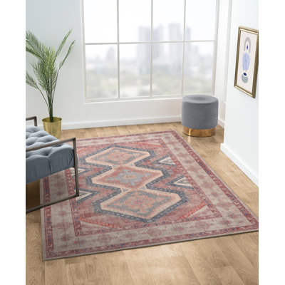 Linde Machine Washable Southwestern Woven Area Rug in Red/Cream/Blue