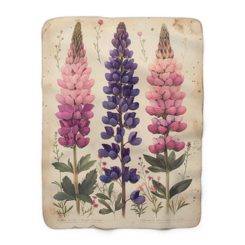 Vintage Evergreen Blossoms - couverture en sherpa de qualité supérieure 1 pièce - reproduction d'art luxueuse, Lit simple