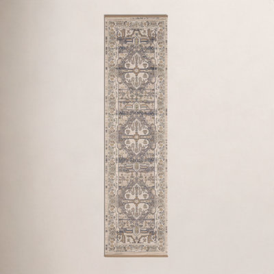 Abena Beige Gray Medallion Oriental Wool Rug
