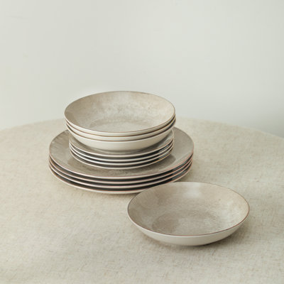 Christian Siriano Onyx 12-Piece Dinnerware Set Porcelain