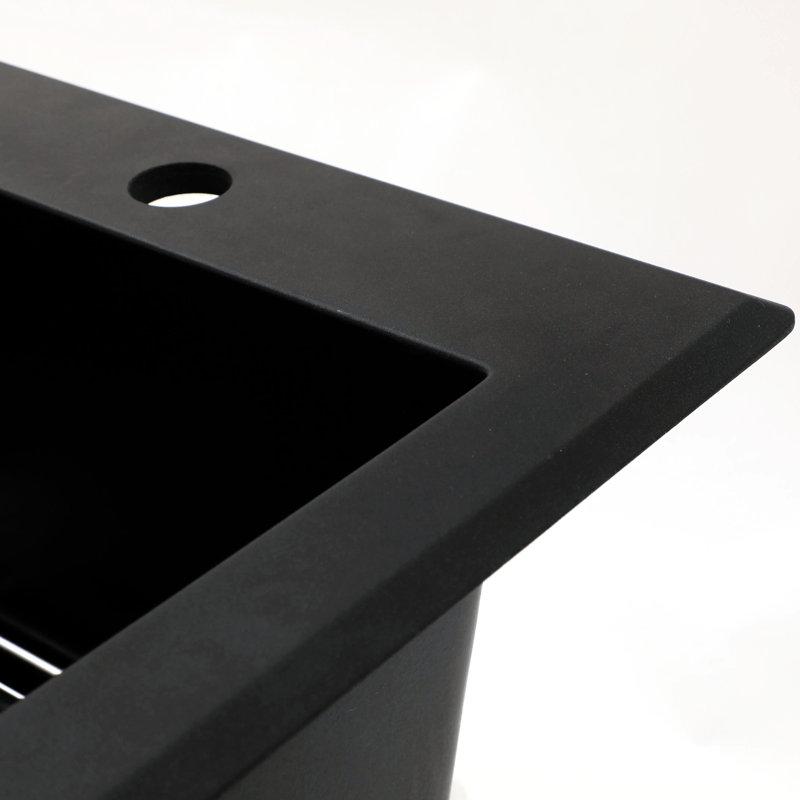 33X22" Black Quartz Composite Sink, And Surface Granite Kitchen Sink 33X22", Smooth Operation