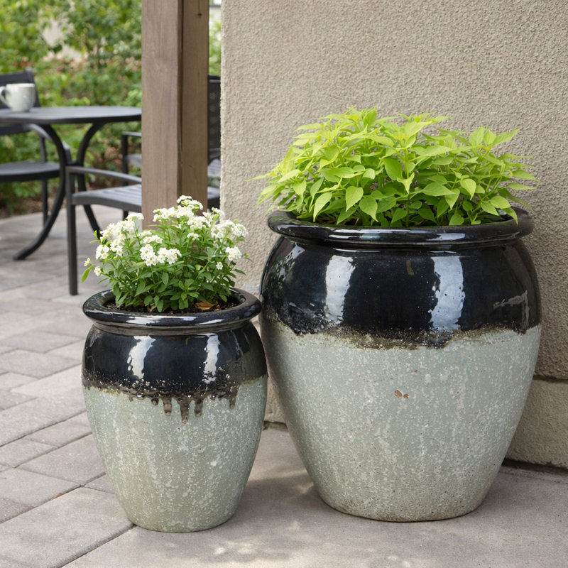 Maricopa Water Jar Set Of 2 A,B - Black Over Greystone, Black/Graystone