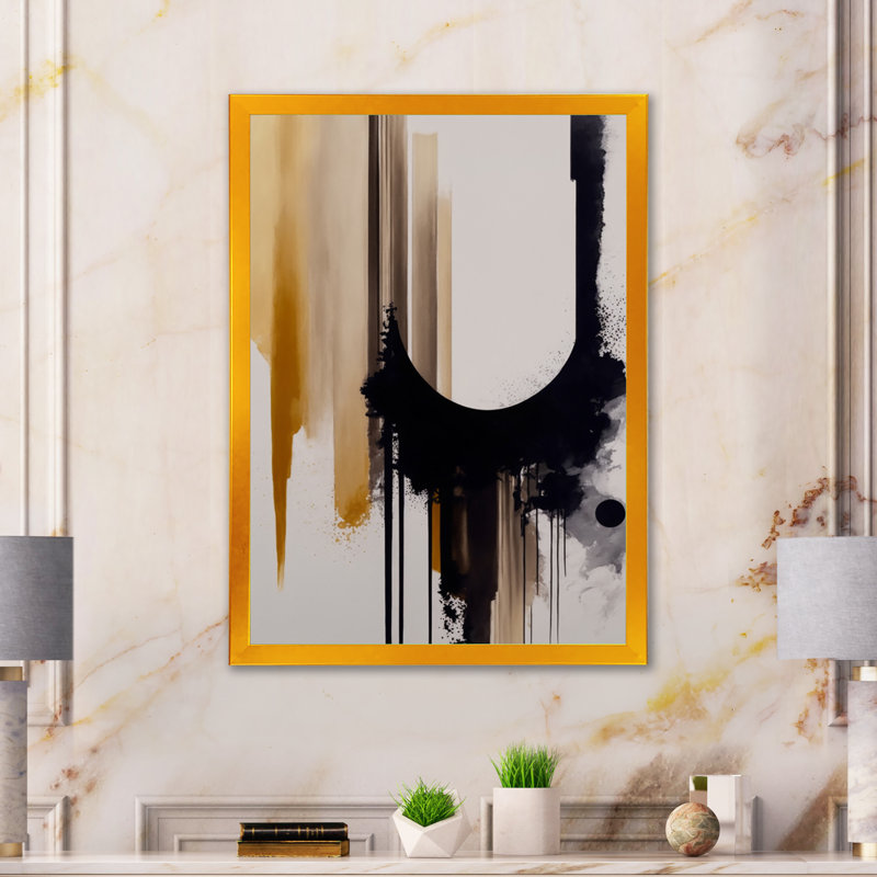 «Golden Minimalist Abstract I», reproduction sur toile, H 44 po x l 34 po x P 1,5 po, Cadre flottant doré