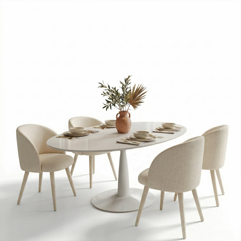 Ensemble de table de salle à manger 59 po pour 4 personnes avec accoudoirs rembourrés et base piédestal 59 po, Blanc