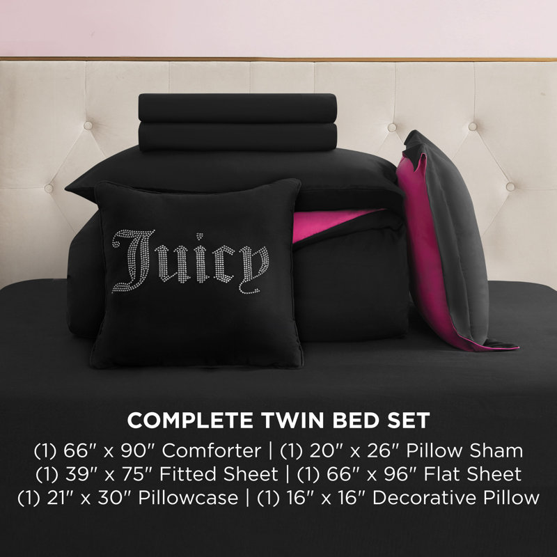 Juicy Couture Alexis Reversible Comforter Set Bed in a Bag, Twin Comforter + 5 Additional Pieces Included