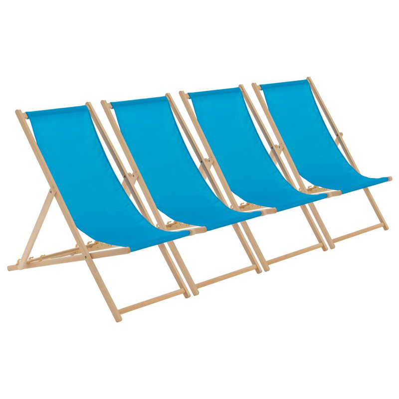 Harbour Housewares - Traditional Wooden Deck Chairs - Set of 4, Light Blue