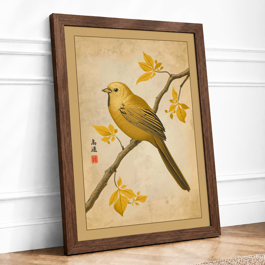 Songbird Among Blossoms Japandi - Framed Print