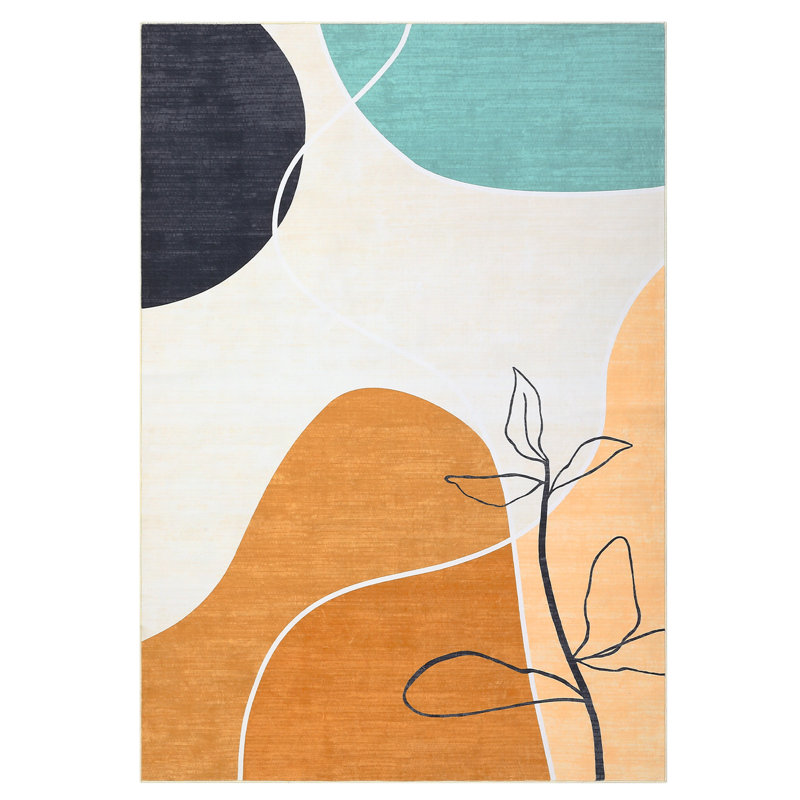 Abstract Machine Printed Area Rug, Rectangle 120 x 170 cm, Orange
