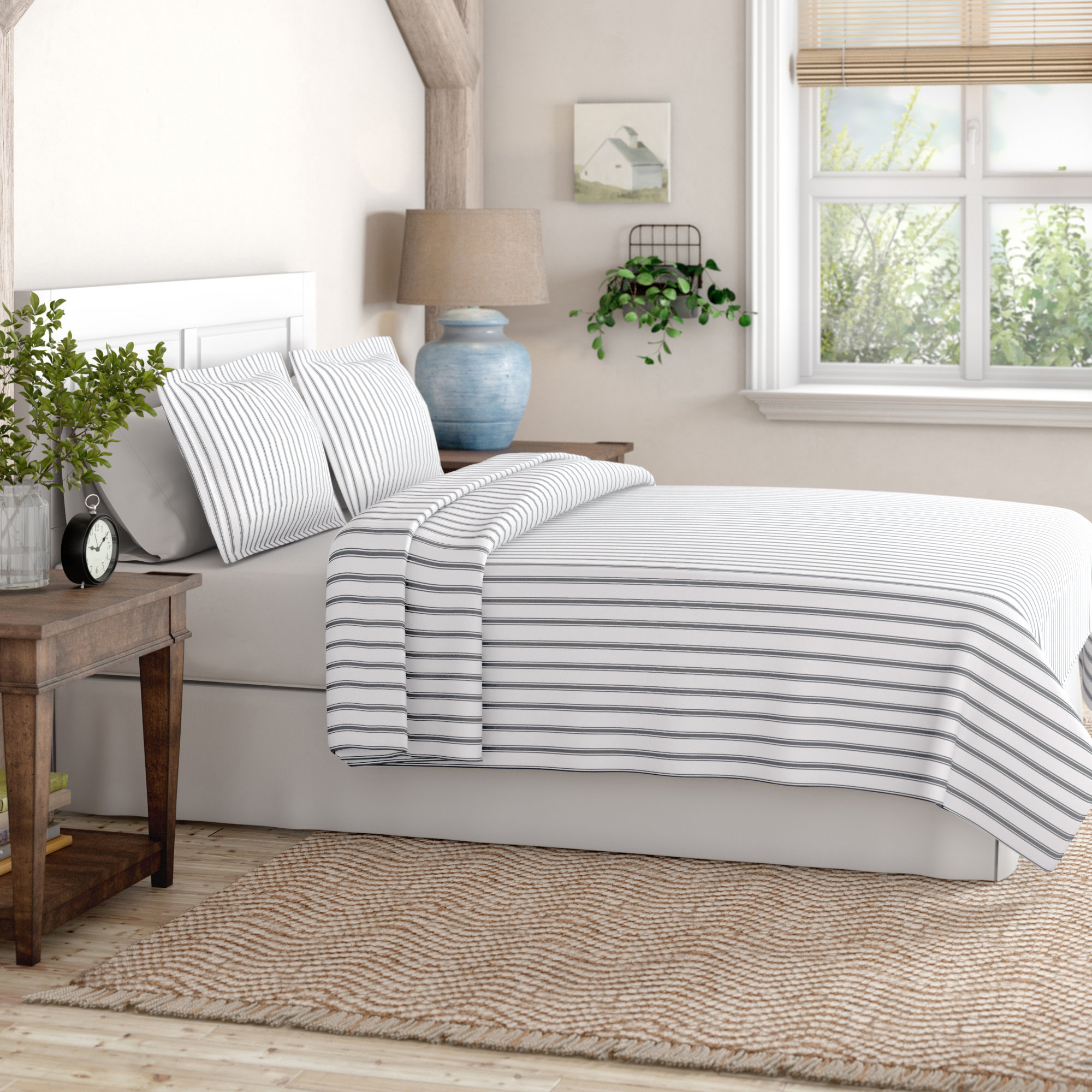 Keown Cotton Duvet Cover Set, Stone, King Duvet Cover + 2 Shams