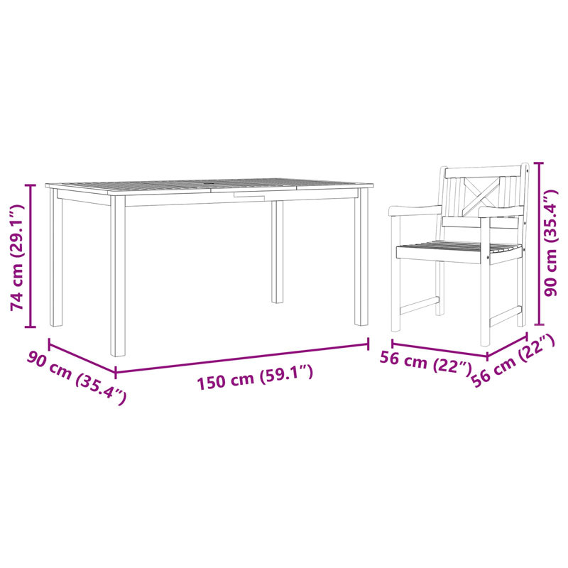 6 - Person Acacia Wood Patio Dining Set with Rectangular Table
