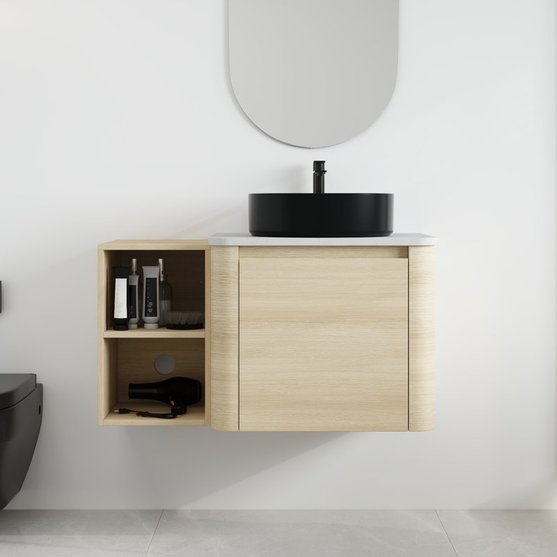 Ensemble de meuble-lavabo simple 36 po avec lavabo en céramique et tablettes de rangement Greythor, ensemble de meuble-lavabo simple 36 po avec plateau en pierre reconstituée