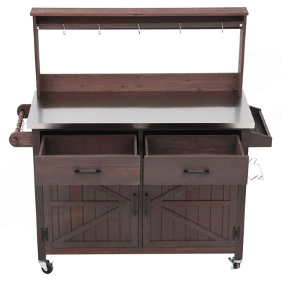 Outdoor Kitchen Island With High Shelf, Large Outdoor Potting Bench Table With Stainless Steel Top