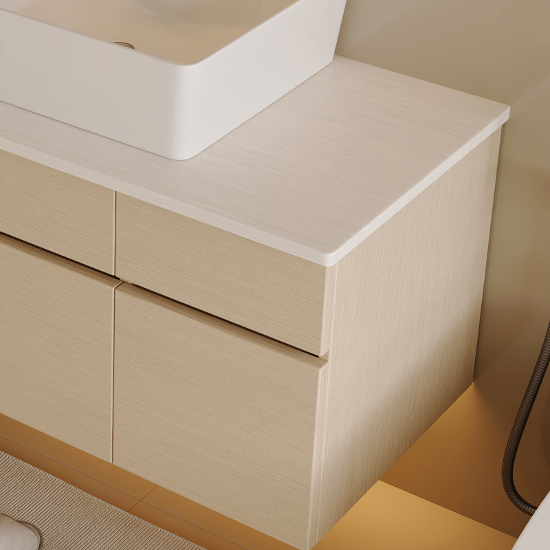 Meuble-lavabo flottant 31,5 pouces avec lavabo vasque en céramique, plateau en bois multi-couches, armoire à charnière silencieuse pour l'organisation des tiroirs de rangement