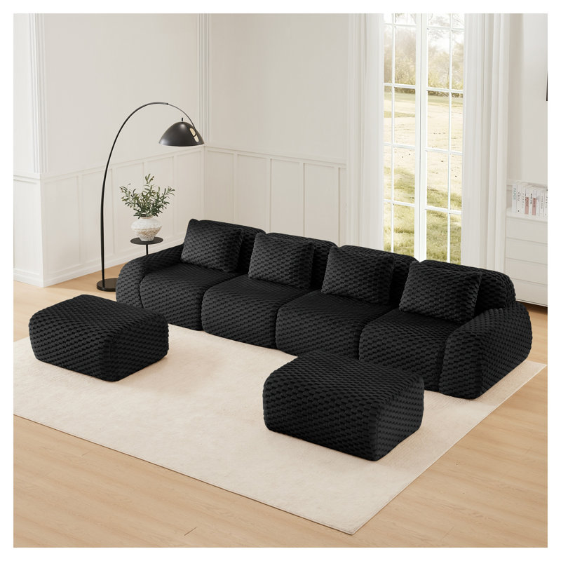 Canapé modulaire en forme de U de 146 po de style canapé noir modulaire surdimensionné à 4 places à 4 places avec repose-pieds mobile