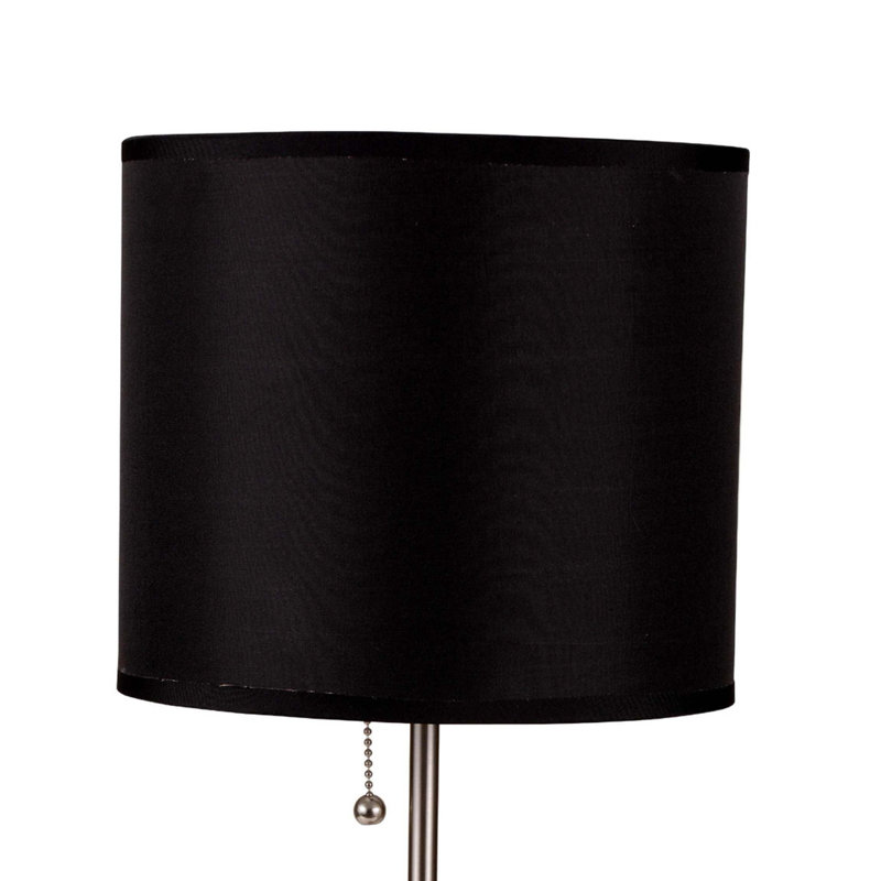 Lampe de table haute 19 po en métal avec finition argentée, abat-jour noir