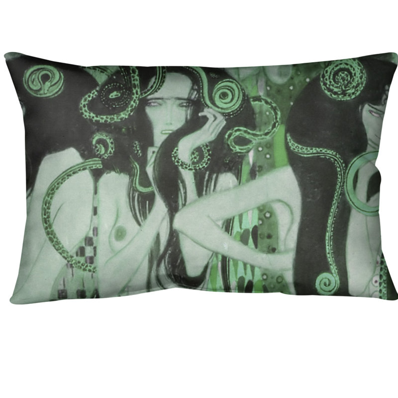 Housse de coussin lombaire frise beethoven, Vert, Faux lin