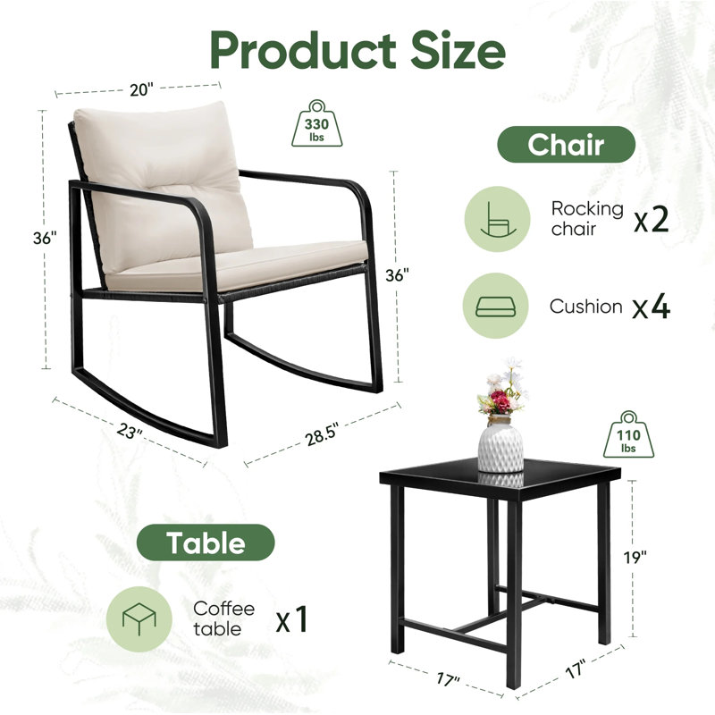 Beauman Metal 2 - Person Rocking Seating Group with Cushions, White