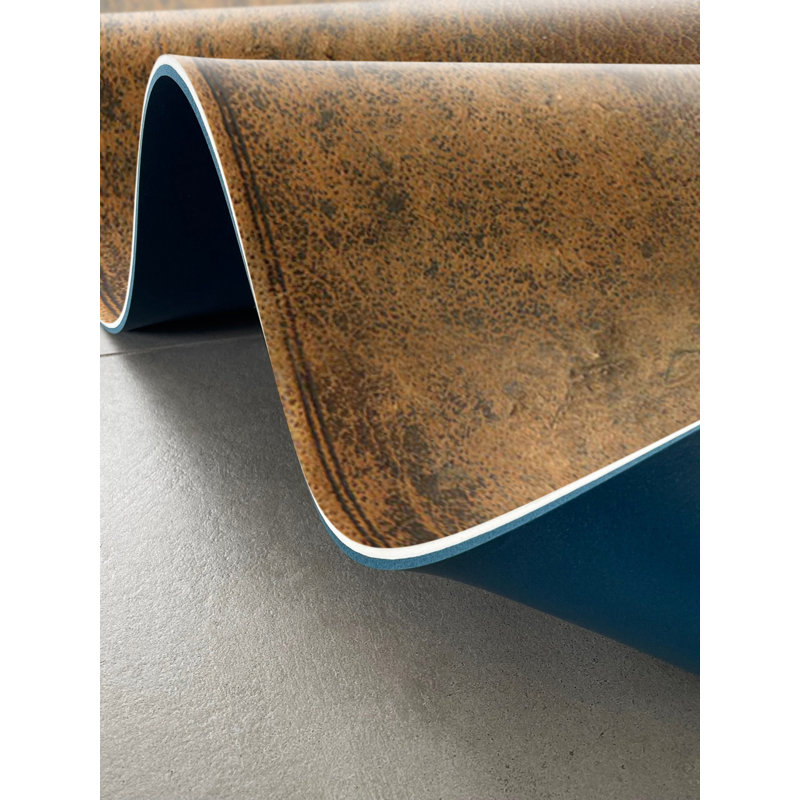Leather Brown Cushioned Kitchen Mat, Rectangle  2' x 6'