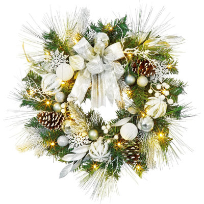 24in LED Christmas Wreath with Lights, Battery Operated, for Indoor Outdoor Door Decor