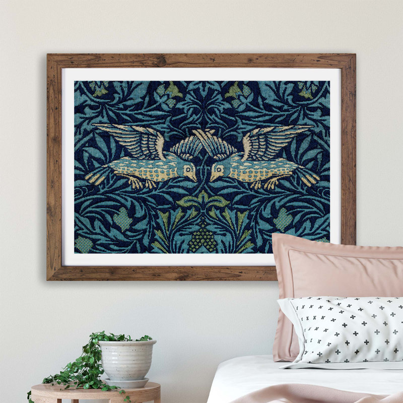Birds & Flowers Pattern - Framed Print, Walnut, 45cm H x 63cm W x 2cm D