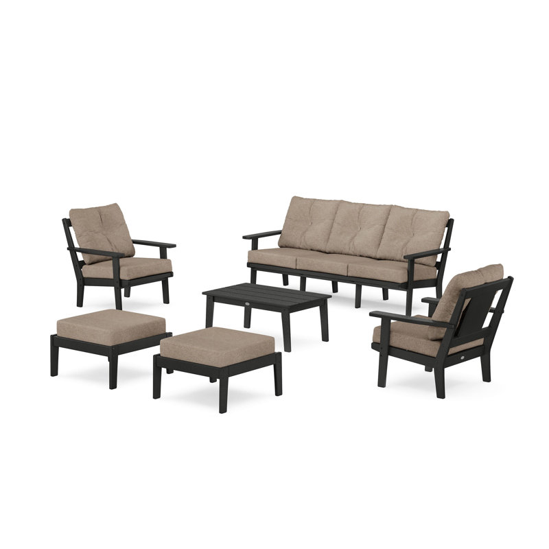 Prairie 6 Piece Sofa Seating Group with Cushions, Black, Spiced Burlap