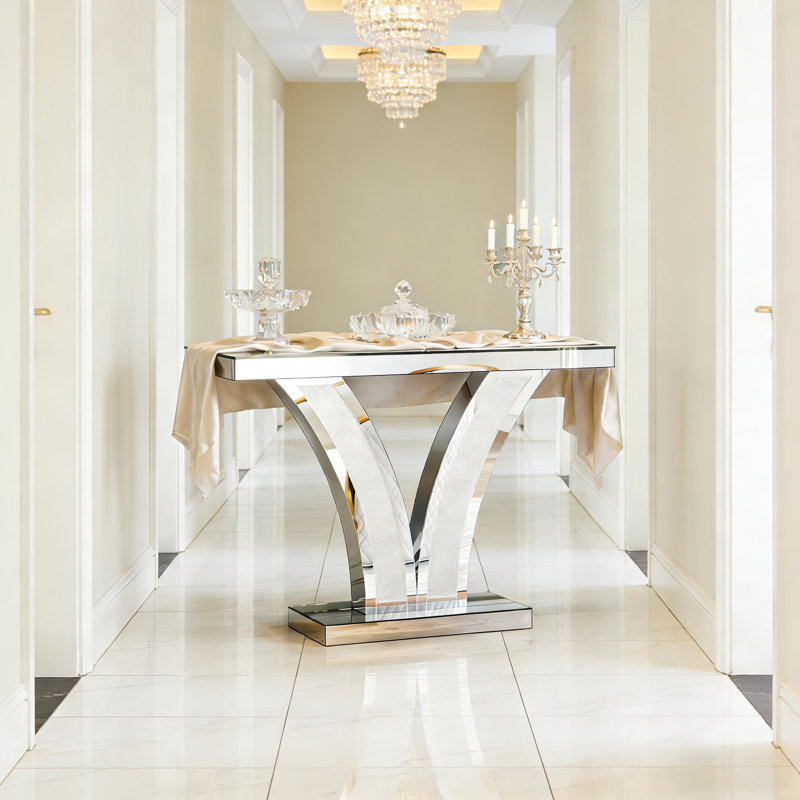 Table de vestibule en forme de V, table d'appoint en miroir, console