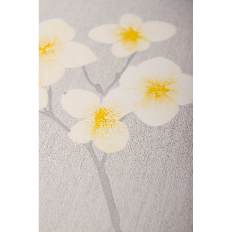 Innocence 10m L x 52cm W Floral Roll Wallpaper, Grey/Ochre