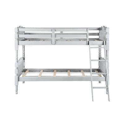 Gray Bunk Bed For Twin Beds - Convertible Building Method, Slat System, Rf Front Ladders, Protected Guard, 330lbs Weight Tolerance Each Space Twins Construction, System Incorporated, Safe Capability