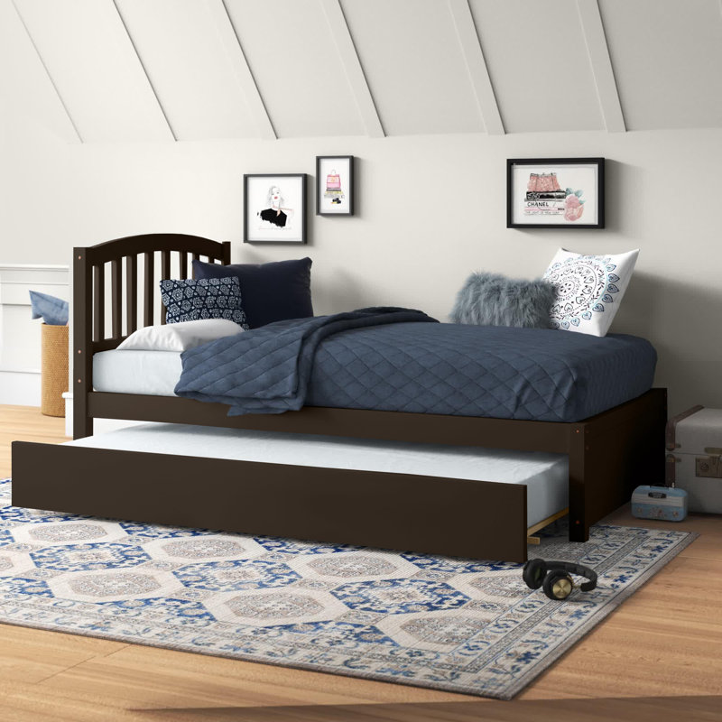 Lit de jour simple en bois massif avec couchette Antenore, Espresso