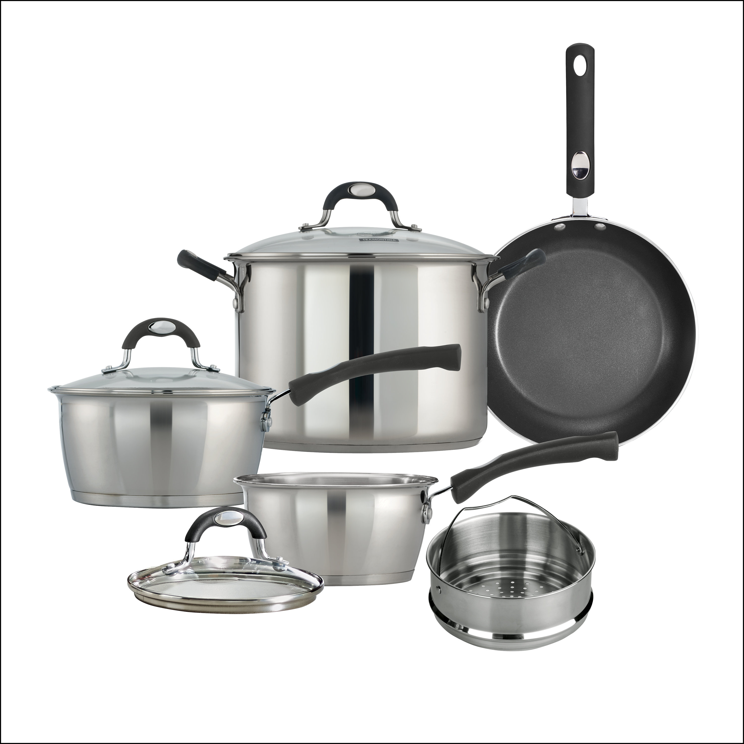 Tramontina 8-Piece Tri-Ply Clad Stainless Steel Cookware Set with Glass Lids