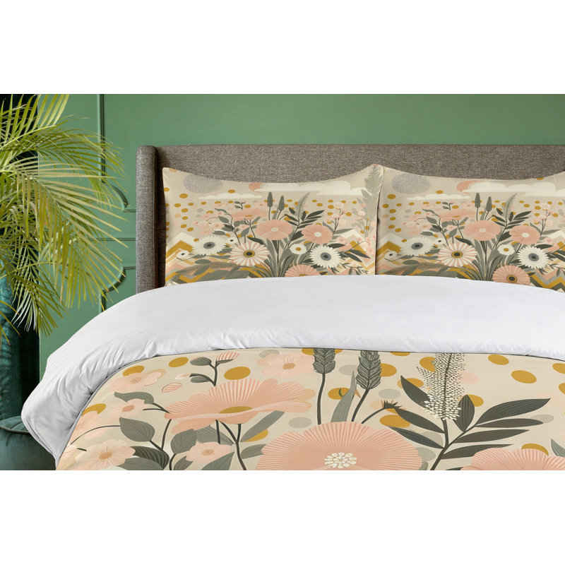 Floral Eucalyptus Duvet Cover, California King Duvet Cover + 2 Standard Shams