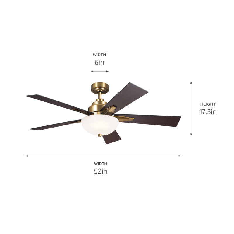 52'' Ceiling Fan with LED Lights, Brushed Natural Brass