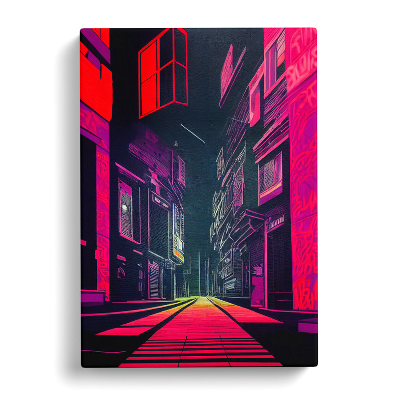 Neon City Architecture - Wrapped Canvas Print, 50cm H x 35cm W x 3cm D