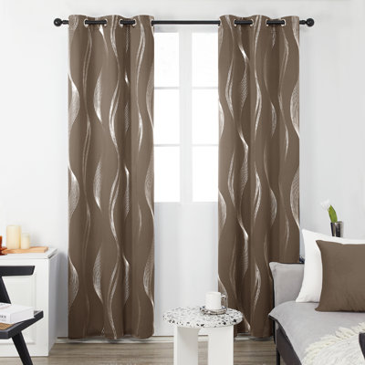 Spurgh Sliver Wave Foil Print Blackout Thermal Grommet Curtain Panels (Set of 2)