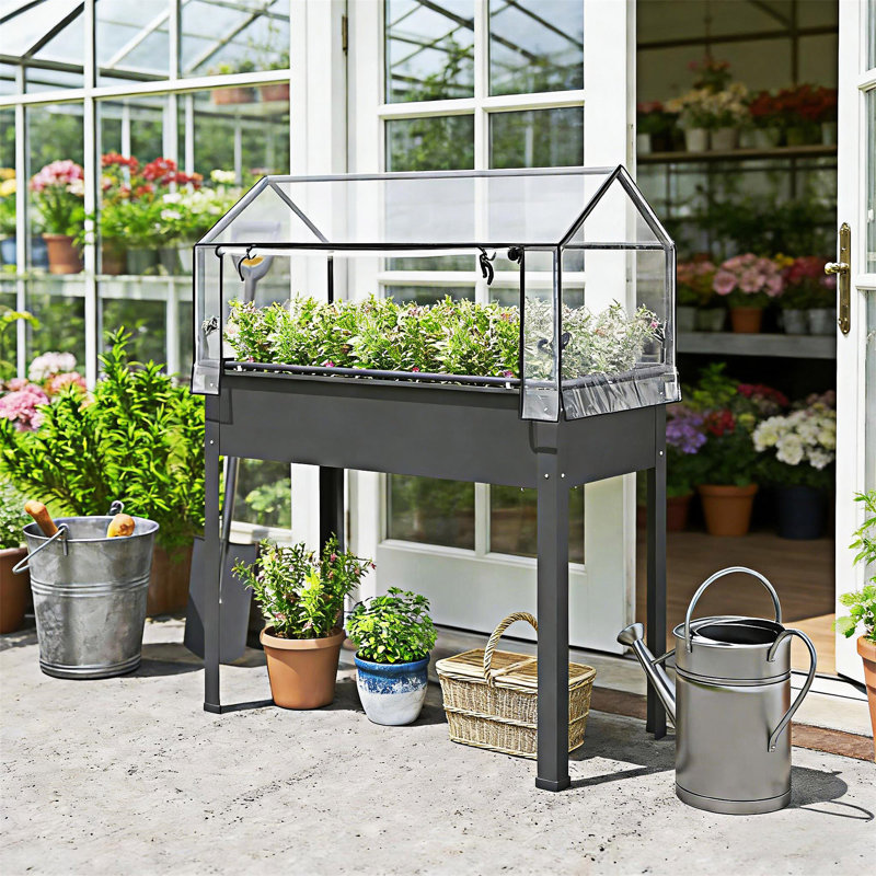 Outdoor Elevated Garden Box Plant Bed, Dark Gray