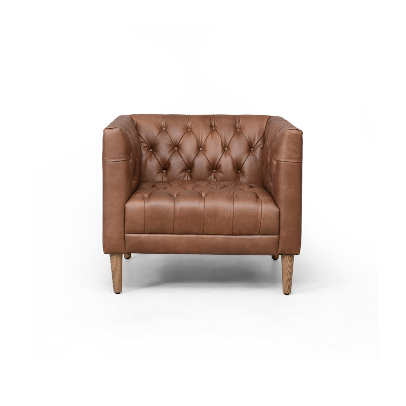 Williams Armchair, Natural Washed Chocolate Genuine Leather, Natural Washed Camel