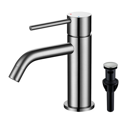 CALBASE Bathroom Sink Faucets Brushed Nickel Single Handle Single Hole Stainless Steel Hot and Cold Water valve with Pop Up Drain and Supply Lines