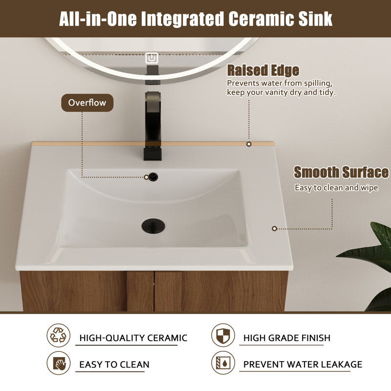 Ensemble de meuble-lavabo simple mural 24 po avec lavabo en céramique 24 po, 24