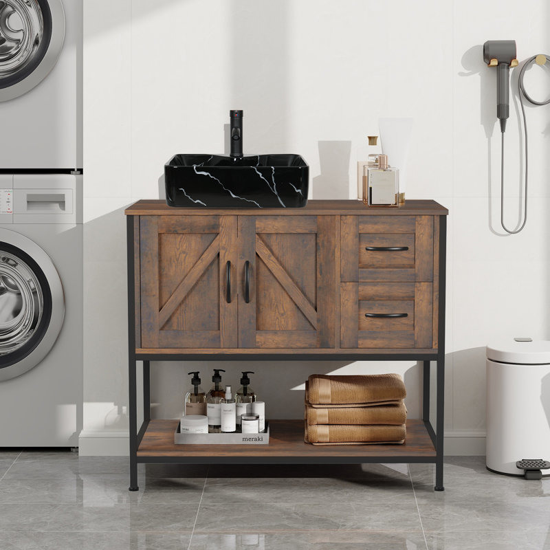 Free-Standing Farmhouse Single Bathroom Vanity With Sink, 36"