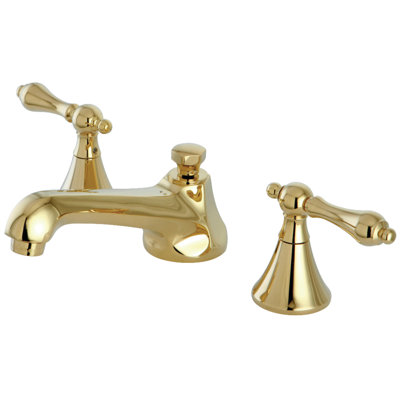 Kingston Brass Two-Handle 3-Hole Deck Mount Widespread Bathroom Faucet with Brass Pop-Up Drain