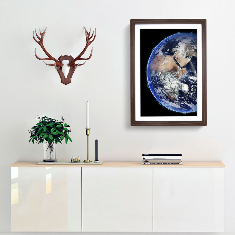 Eastern Hemisphere of Planet Earth - Picture Frame Graphic Art Print, 48cm H x 36cm W x 2cm D, Walnut Framed