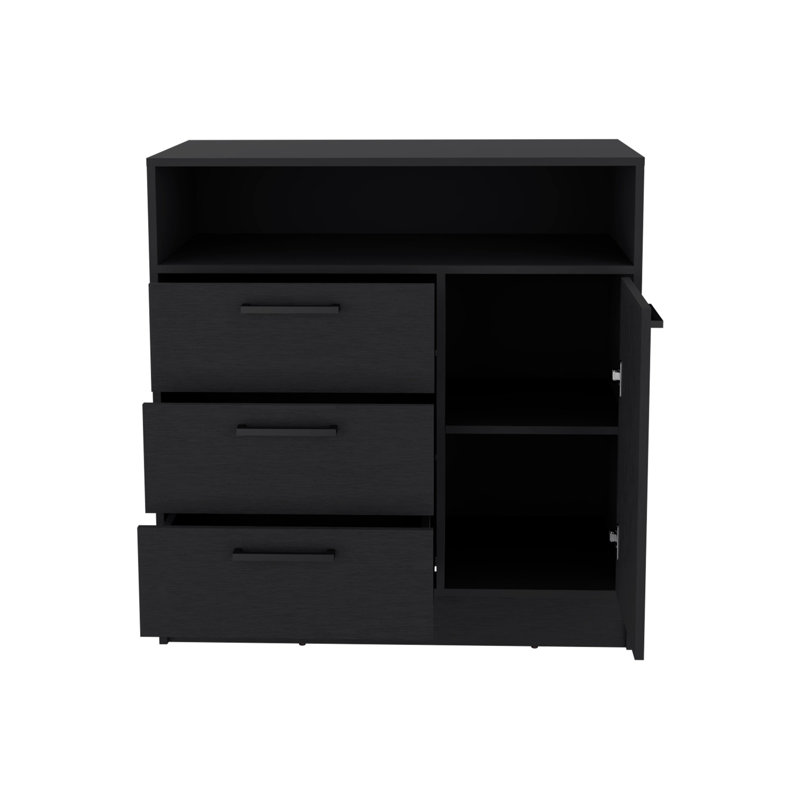 Commode avec armoire de rangement spacieuse à 3 tiroirs et à une porte, noir, Noir