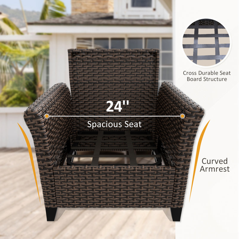 Blue Cushioned 3-Piece Black Steel Wicker Patio Set