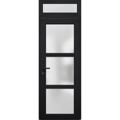 Façade extérieure avant porte en verre givré fibre de verre givré / Manux 8552 noir mat / fenêtre extérieure supérieure / bureau Portes d'entrée commerciales et résidentielles Garage de garage-l 36 po x H 80 po + 14 po -Ins droite