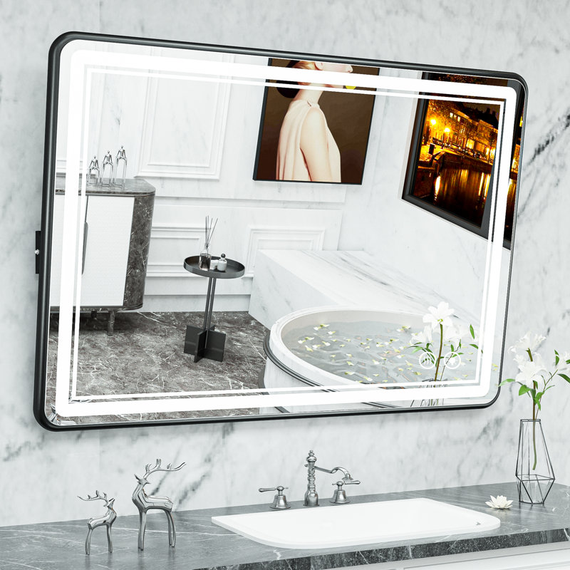 Miroir de salle de bain rectangulaire Demivion, 40 po x 30 po, Noir mat