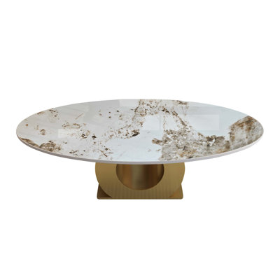 Modern Sintered Stone Coffee Table with O-Shaped Stainless Steel Base