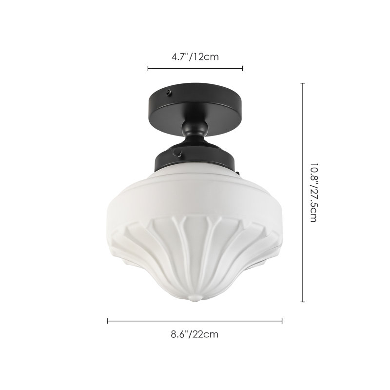 Buckminster 1-Light Vintage Schoolhouse Fluted Glass Semi Flush Mount Ceiling Light with Matte Black Finish, Matte Black