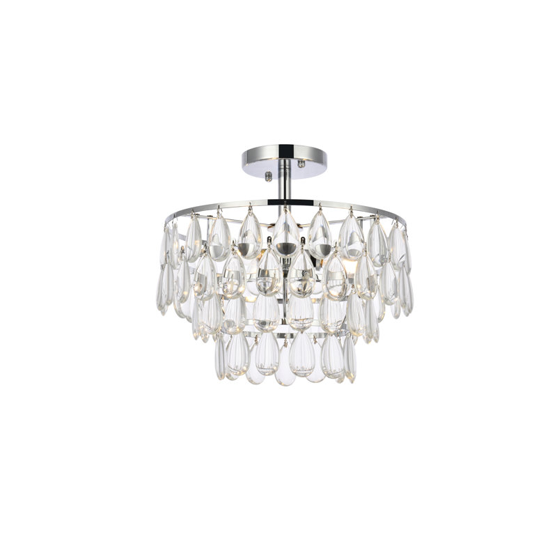 Stiner 3-Light Crystal Tiered Flush Mount, Chrome, 12" H x 14" W x 14" D
